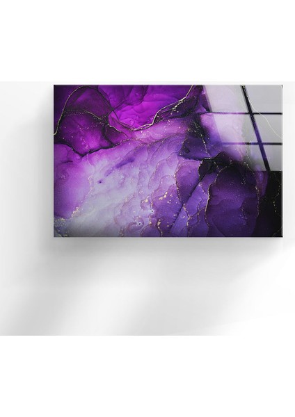 Mor Soyut Temperli Cam Duvar Tablosu