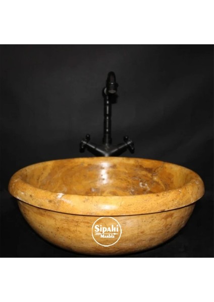 Sarı Traverten Çanak Başlıklı Lavabo