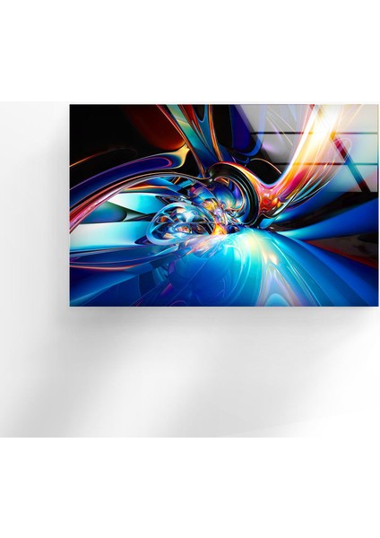 Mavi Soyut Temperli Cam Duvar Tablosu