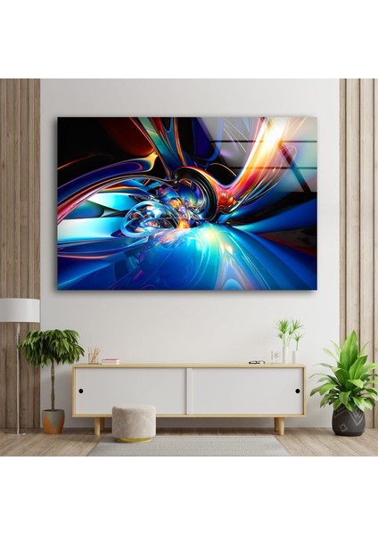 Mavi Soyut Temperli Cam Duvar Tablosu modelleri