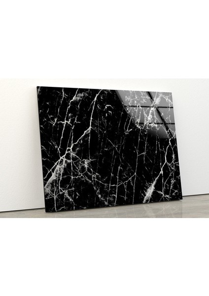 Siyah Mermer Desenli Temperli Cam Duvar Tablosu