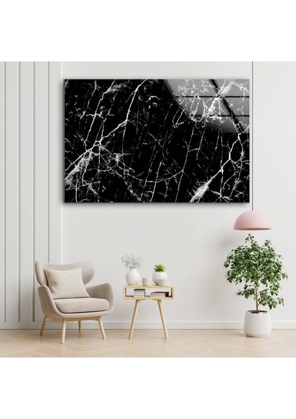 Siyah Mermer Desenli Temperli Cam Duvar Tablosu indirimleri