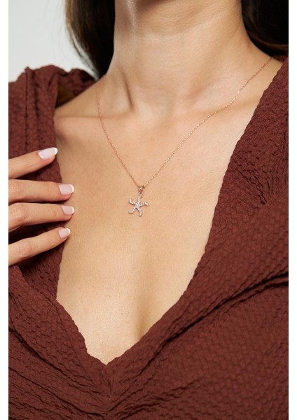 Zirkon Taşlı Rose Deniz Yıldızı Gümüş Kolye modelleri