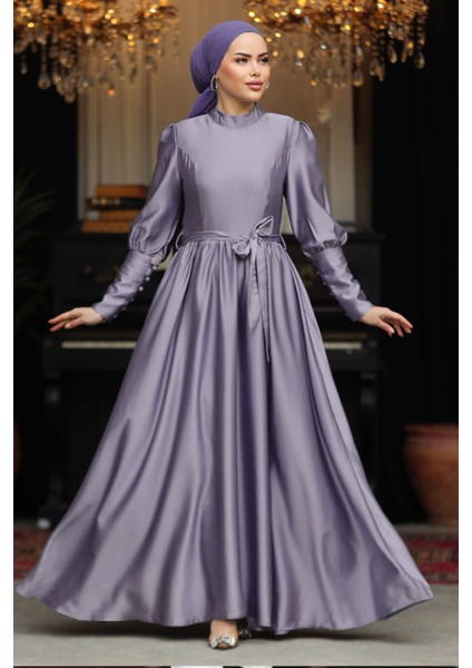 Lila Tesettür Abiye Elbise 60801LILA