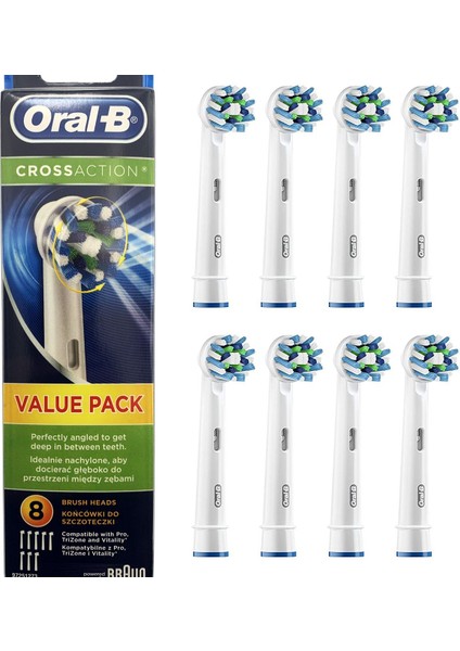 Oral-B Yedek Elektrikli Diş Fırçası Başlığı Yedek Çapraz Hareketli, Dişlerin Arasına Derinlemesine Girecek Şekilde Mükemmel Açılı, 8 Sayım (Yurt Dışından)