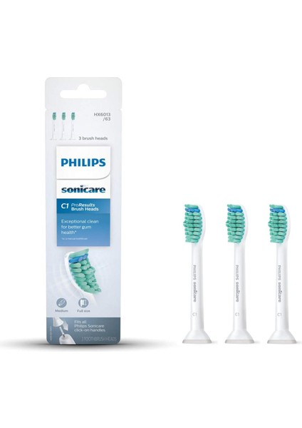 Philips Sonicare C1 Proresults Yedek Diş Fırçası Başlıkları, HX6013/63, Beyaz 3'lü Paket (Yurt Dışından)