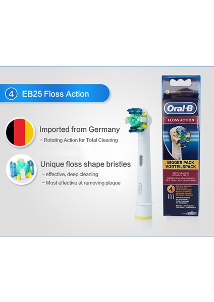 Oral-B Flossing Action Yedek Diş Fırçası Başlıkları, 4'lü Paket Fırça Başlıkları (Yurt Dışından)