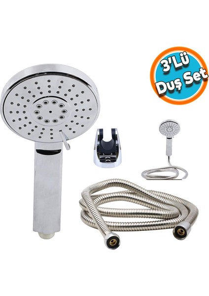 Duş Seti Spiral Fişkiye Banyo Duş Başlığı Set Fiskiyesi Telefonu Fonksiyonlu Klasik Başlık Metal Hortum