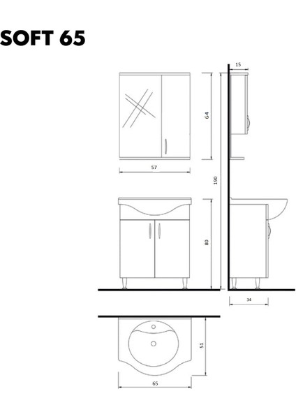 Soft 65 cm Beyaz Banyo Dolabı