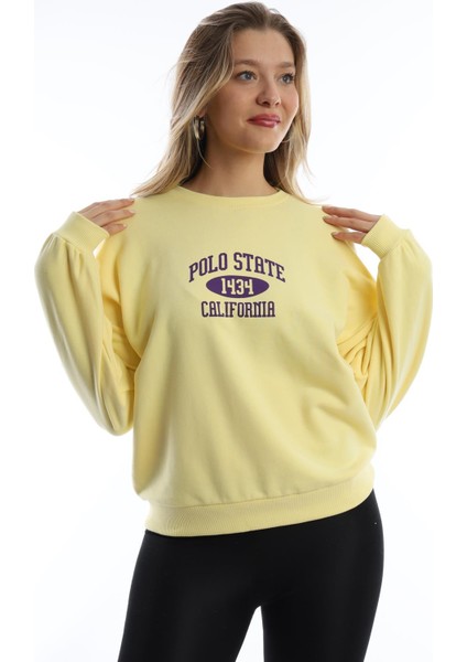 Kadın Polo State Baskılı 3 Iplik Sweat Sarı