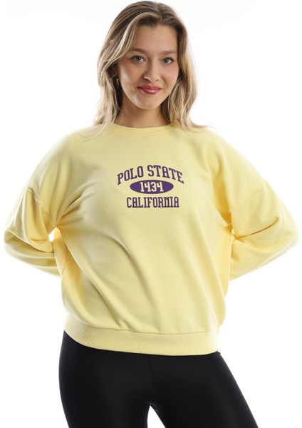 Kadın Polo State Baskılı 3 Iplik Sweat Sarı
