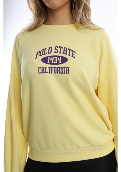 Kadın Polo State Baskılı 3 Iplik Sweat Sarı
