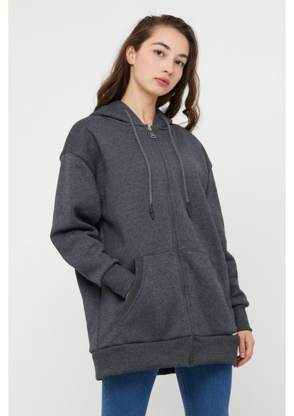 Ünisex Fermuarlı Sweatshirt Antrasit