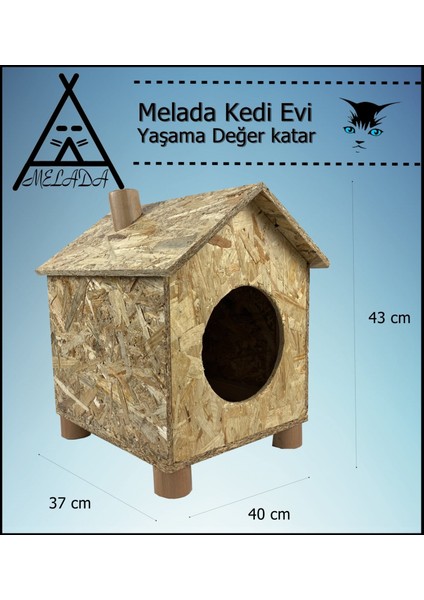 Kedi Kulubesi Dış Ortam Uygun Ahşap Kedi Evi Osb 43X40X37 cm