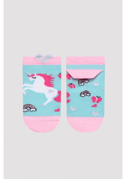 Kız Çocuk Unicorn Kalpli Çok Renkli 3lü Patik Çorap modelleri