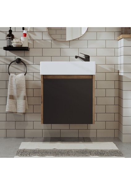 Ayaksız Tek Kapaklı Lavabolu 50 cm Banyo Dolabı