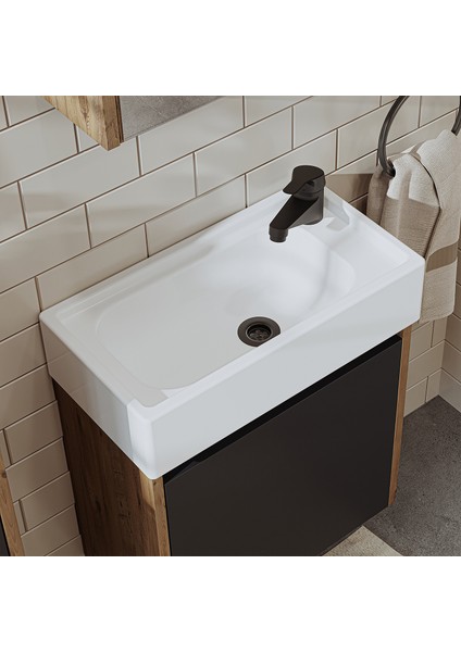 Ayaksız Tek Kapaklı Lavabolu 50 cm Banyo Dolabı