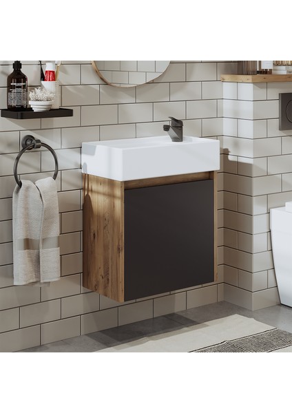 Ayaksız Tek Kapaklı Lavabolu 50 cm Banyo Dolabı