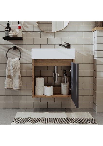 Ayaksız Tek Kapaklı Lavabolu 50 cm Banyo Dolabı