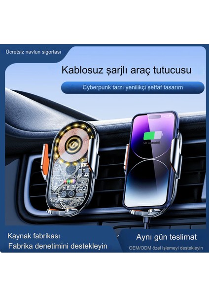 Yeni Nesil Akıllı Araç Içi Telefon Telefon Tutucu Şık Tasarımlı 15W Hızlı Şarj Özellikli Bütün Model Cihazlar Temassız Şarj Eder modelleri
