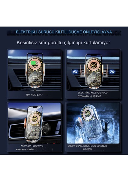 Yeni Nesil Akıllı Araç Içi Telefon Telefon Tutucu Şık Tasarımlı 15W Hızlı Şarj Özellikli Bütün Model Cihazlar Temassız Şarj Eder fırsatları