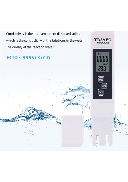 Yıeryı 3'ü 1 Arada Tds/ec/sıcaklık Ölçer Su Iletkenliği Su Kalitesi Test Cihazı Içme Suyu, Musluk Suyu, Kanalizasyon Arıtma, Nehirler, Göller (0 ~ 9999PPM) (Yurt Dışından) fırsatları