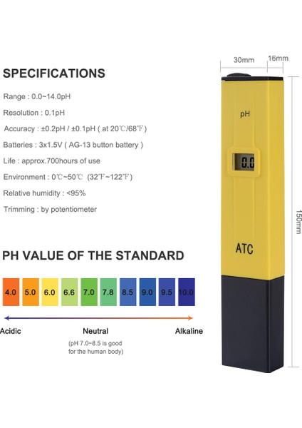 Yıeryı Taşınabilir Atc Ph Ölçer 0 ~ 14 Aralığı Dijital Su Kalitesi Asitlik Test Cihazı Yüksek Hassasiyetli Probe Test Kalemi Havuz Akvaryum Laboratuvarı (Yurt Dışından)