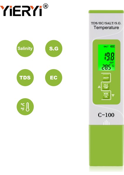 Yıeryı Tuzluluk Ölçer 5 In 1 Tuzluluk Test Cihazı Tds/ec/tuzluluk/sg/temp Ölçer Atc ile Deniz Suyu Deniz Tuzlu Su Balık Tankının Tuzluluğunu Tespit Edin (Yurt Dışından)