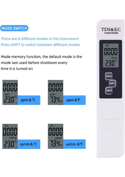 Yıeryı 3'ü 1 Arada Tds/ec/sıcaklık Ölçer Su Iletkenliği Su Kalitesi Test Cihazı Içme Suyu, Musluk Suyu, Kanalizasyon Arıtma, Nehirler, Göller (0 ~ 9999PPM) (Yurt Dışından) indirimleri