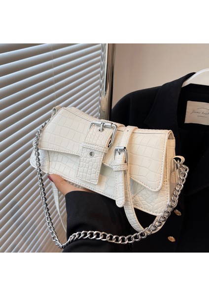 Küçük Çanta Kadın 2024 Sonbahar ve Kış Yeni Moda Taş Tahıl Zincir Crossbody Çanta Net Kırmızı Omuz Koltuk Altı Baget Kadın Çantası (Yurt Dışından)