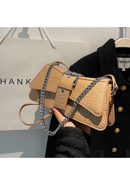 Küçük Çanta Kadın 2024 Sonbahar ve Kış Yeni Moda Taş Tahıl Zincir Crossbody Çanta Net Kırmızı Omuz Koltuk Altı Baget Kadın Çantası (Yurt Dışından)