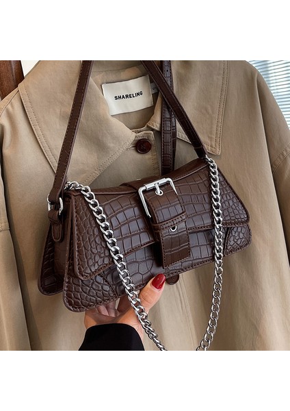 Küçük Çanta Kadın 2024 Sonbahar ve Kış Yeni Moda Taş Tahıl Zincir Crossbody Çanta Net Kırmızı Omuz Koltuk Altı Baget Kadın Çantası (Yurt Dışından) fiyatları