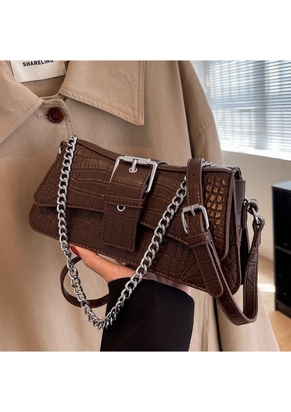 Küçük Çanta Kadın 2024 Sonbahar ve Kış Yeni Moda Taş Tahıl Zincir Crossbody Çanta Net Kırmızı Omuz Koltuk Altı Baget Kadın Çantası (Yurt Dışından) modelleri