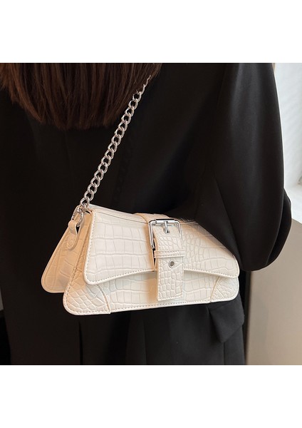 Küçük Çanta Kadın 2024 Sonbahar ve Kış Yeni Moda Taş Tahıl Zincir Crossbody Çanta Net Kırmızı Omuz Koltuk Altı Baget Kadın Çantası (Yurt Dışından) fırsatları