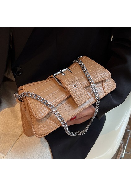 Küçük Çanta Kadın 2024 Sonbahar ve Kış Yeni Moda Taş Tahıl Zincir Crossbody Çanta Net Kırmızı Omuz Koltuk Altı Baget Kadın Çantası (Yurt Dışından) indirimleri