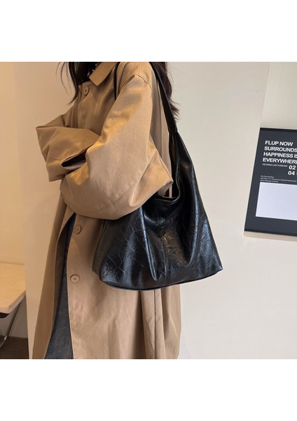 Basit Doku Yabancı Stil Moda Tote Çanta 2024 Yeni Sonbahar ve Kış Bayanlar Kore Büyük Kapasiteli Doku Omuz Çantası (Yurt Dışından) fırsatları