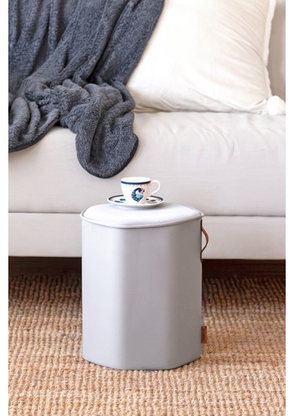 Yıkanabilir Kılıflı Puf Köşegen Silindir Ayak Pufu Orta Sehpa Koltuk Tabure Kc Meek Gri