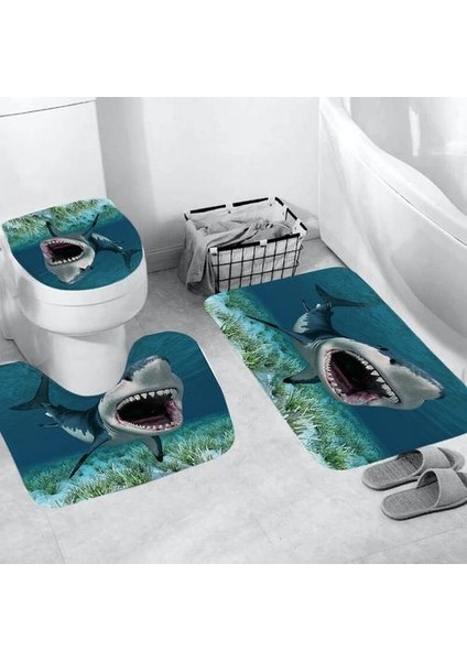 4 Adet Köpekbalığı Derin Deniz Baskılı Su Geçirmez Duş Perdesi Kaide Kilim Banyo Mat Tuvalet Kapağı Banyo Aksesuarları | Banyo Aksesuarları Setleri (Yurt Dışından) modelleri