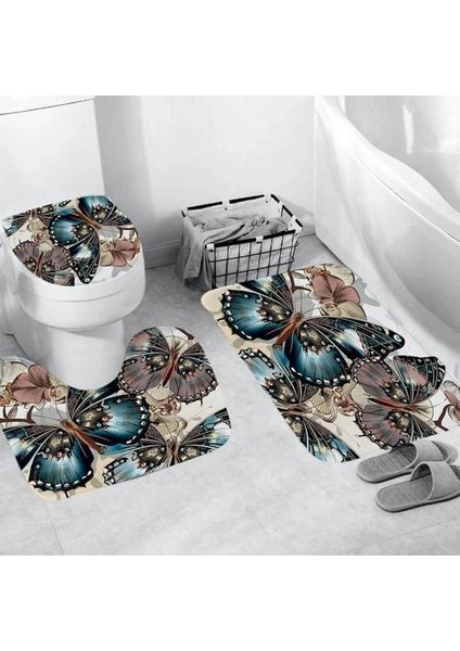 Özel Kelebek Baskı Klozet Kapak Yuvarlak Mat 4 Parça Set Isıtıcı Yumuşak Banyo Halı Banyosu Tuvalet Aksesuarları Seti | Banyo Aksesuarları Setleri (Yurt Dışından) fiyatları