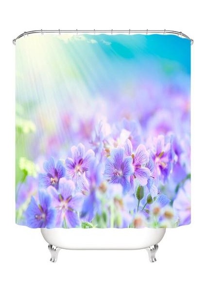 Taze Çiçek 3D Duş Perdesi Halı Dört Parça Banyo Anti Kayma Mat Seti Tuvalet Aksesuarları Panel Kapı Mat Polyester | Banyo Aksesuarları Setleri (Yurt Dışından)