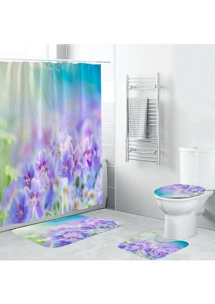 Taze Çiçek 3D Duş Perdesi Halı Dört Parça Banyo Anti Kayma Mat Seti Tuvalet Aksesuarları Panel Kapı Mat Polyester | Banyo Aksesuarları Setleri (Yurt Dışından) fiyatları