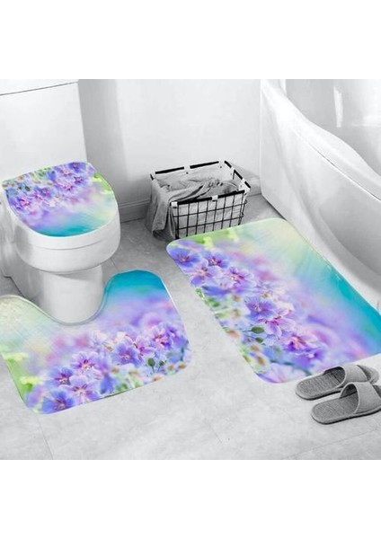 Taze Çiçek 3D Duş Perdesi Halı Dört Parça Banyo Anti Kayma Mat Seti Tuvalet Aksesuarları Panel Kapı Mat Polyester | Banyo Aksesuarları Setleri (Yurt Dışından) modelleri