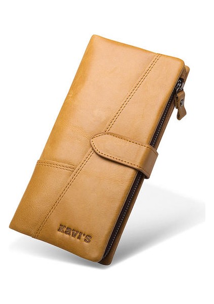 Kız Öğrenci Uzun Debriyaj Çantası, Cüzdan Fermuar Çok Kartlı Üst Katmanlı Inek Derisi (Yurt Dışından)