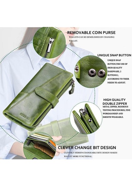 Kız Öğrenci Uzun Debriyaj Çantası, Cüzdan Fermuar Çok Kartlı Üst Katmanlı Inek Derisi (Yurt Dışından) modelleri