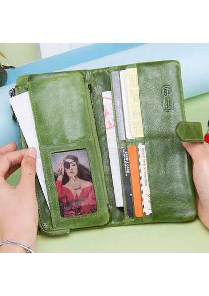 Kız Öğrenci Uzun Debriyaj Çantası, Cüzdan Fermuar Çok Kartlı Üst Katmanlı Inek Derisi (Yurt Dışından) fırsatları