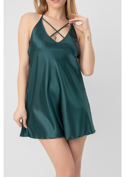 Sırt Askılı Dekolteli Mini Saten Gecelik fiyatları