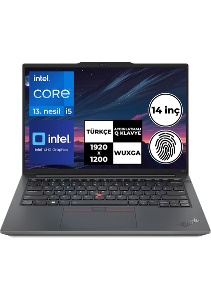 Thinkpad E14 Gen5 I5-1335U 24 GB 512 GB SSD 14" Wuxga Windows 11 Pro 21JK0003TX BT38