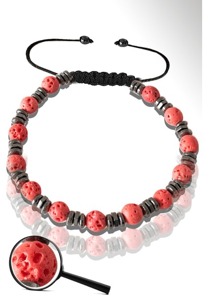 Hematitli Kırmızı Volkanik Lav Taşı Bileklik - Yanardağ Taşı