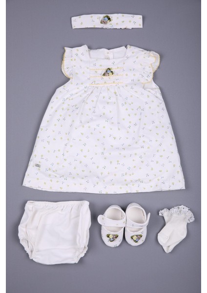 Gül Detaylı Çiçekli Kız Bebek Bayramlık Elbise 5'li Set Kutulu 11688 fiyatları
