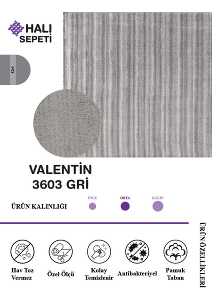 Valentin 3603 Gri Yumuşak Dokulu Halı Salon Mutfak Koridor Halısı